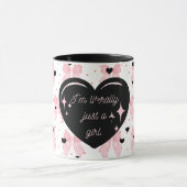 Girly Coquette Pink Black Heart Just a Girl Tasse (Zentrum)