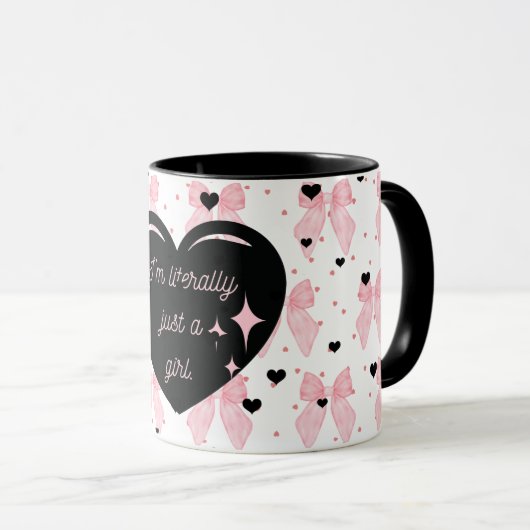 Girly Coquette Pink Black Heart Just a Girl Tasse (VorderseiteRechts)