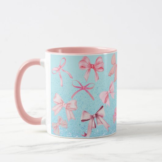 Girly Coquette Pink Blue Bow Print Tasse Glitzer (Links)