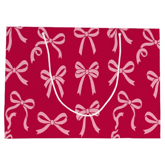 Girly Coquette Pink Bows Pattern Große Geschenktüte (Rückseite)