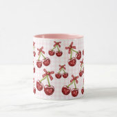 Girly Coquette Pink Gingham Red Cherry Tasse (Zentrum)