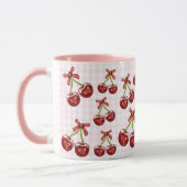 Girly Coquette Pink Gingham Red Cherry Tasse (Links)