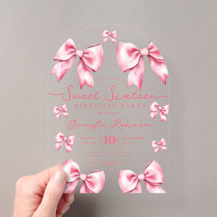Girly Coquette Schleife Sweet 16 Geburtstag Rosa Acryleinladungen