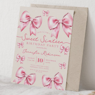 Girly Coquette Schleife Sweet 16 Geburtstag Rosa  Einladung