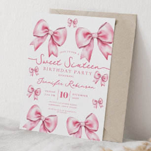 Girly Coquette Schleife Sweet 16 Geburtstag Rosa Einladung