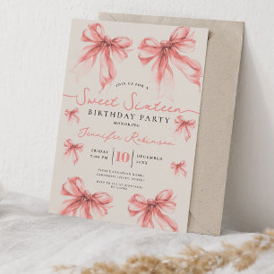 Girly Coquette Schleife Sweet 16 Geburtstag Rose G Einladung