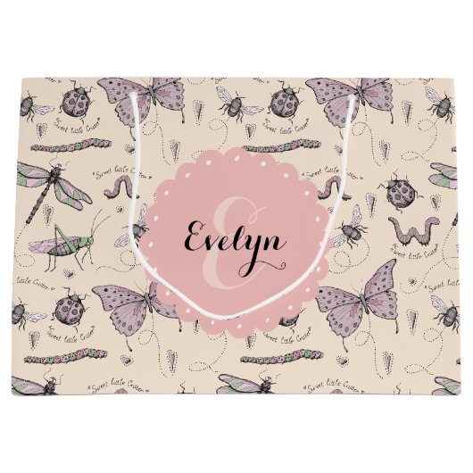 Girly Cream Blush Pink Sweet Little Critter Custom Große Geschenktüte (Vorderseite)