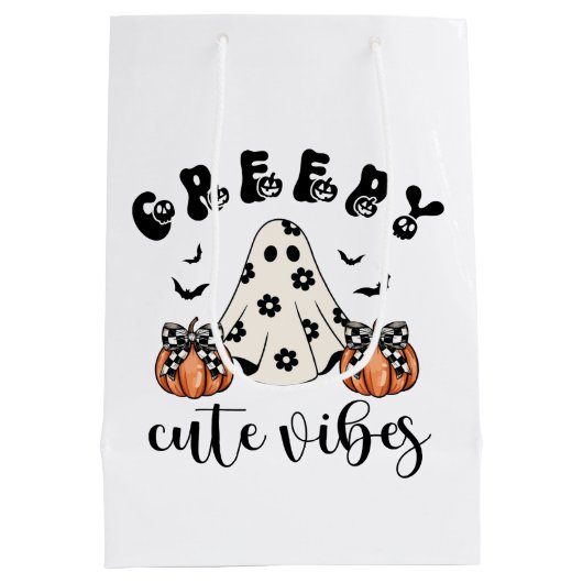 Girly Creepy Niedlich Vibes Coquette Ghost & Pumpk Mittlere Geschenktüte (Rückseite)
