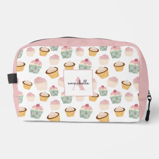 Girly Cupcake Monogramm Waschbeutel (Vorderseite)