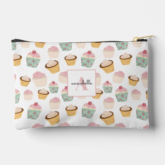 Girly Cupcake Monogramm Zubehörtasche (Rückseite)