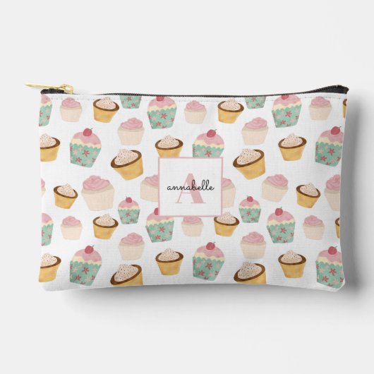 Girly Cupcake Monogramm Zubehörtasche (Vorderseite)