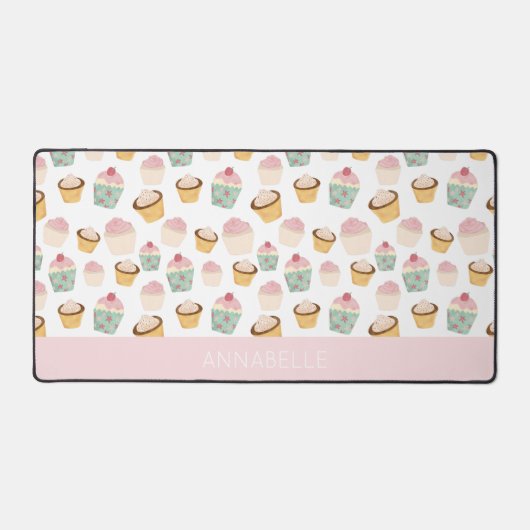 Girly Cupcake Personalisiert Vorname Schreibtischunterlage (Vorderseite)