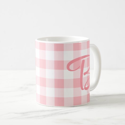 Girly Custom Monogram Tasse | Kariert rosa (VorderseiteRechts)