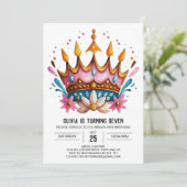 Girly Custom Princess Crown Geburtstag Einladung (Stehend Vorderseite)
