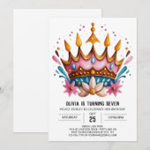 Girly Custom Princess Crown Geburtstag Einladung (Vorne/Hinten)