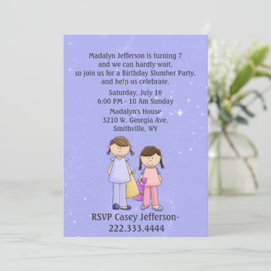 Girly Custom Slumber Party Geburtstag Einladung (Stehend Vorderseite)