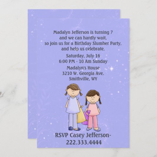 Girly Custom Slumber Party Geburtstag Einladung (Vorne/Hinten)