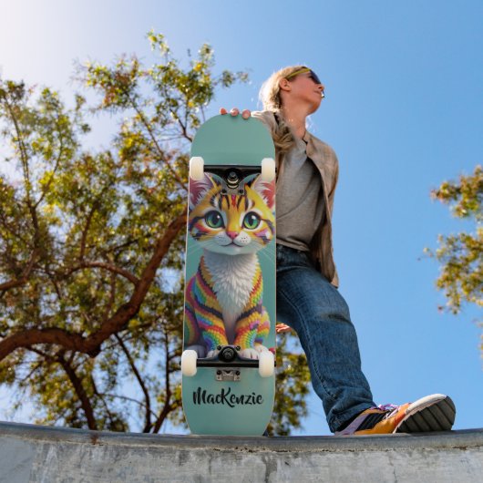 Girly Cute Colorful Margay Candy Cat Skateboard (Außen 1)