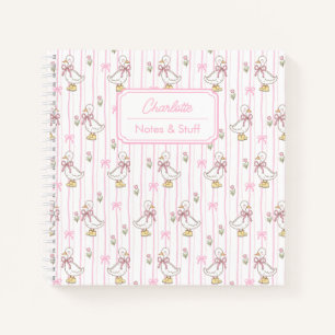 Girly Cute Coquette Gans mit rosa Schleife individ Notizblock