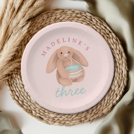 Girly Cute Pink Bunny Cake Girls Birthday  Pappteller