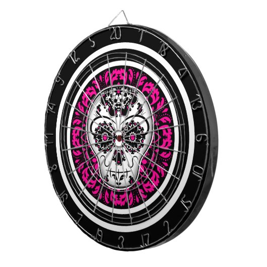 Girly Day of the toter Zucker Schädel heiß rosa Ak Dartscheibe (Vorderseite rechts)