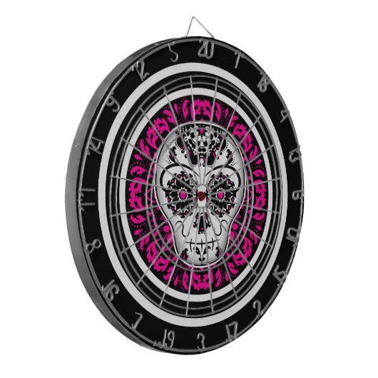 Girly Day of the toter Zucker Schädel heiß rosa Ak Dartscheibe (Vorderseite Links)