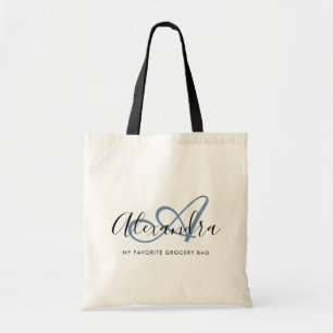 Girly Denim Blue Elegant Script Name Monogram Tragetasche