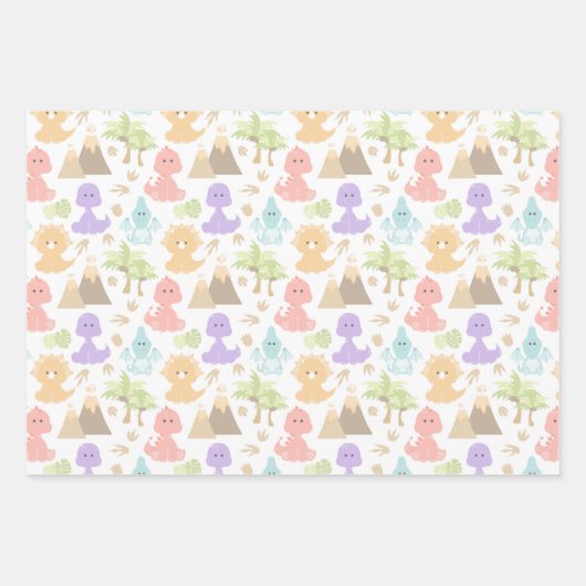 Girly Dinosaur Birthday Party Wrapping Paper Geschenkpapier Set (Vorderseite)