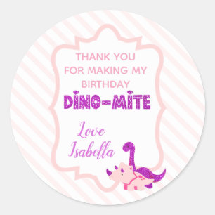 Girly Dinosaur Pink Dino Mite Vielen Dank Runder Aufkleber