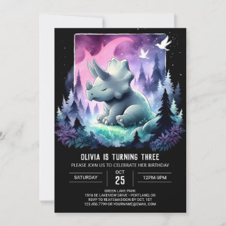 Girly Dinosaur Triceratops Geburtstag Einladung