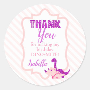 Girly Dinosaurier Pink Danke Runder Aufkleber