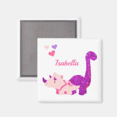 Girly Dinosaurier Pink Personalisiert Magnet (Vorderseite/Rückseite)