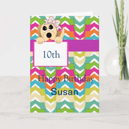Girly Dog mit Bow & Birthday Banner Karte (Vorderseite)