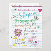 Girly Doodle Sleepover/Birthday Einladung (Vorne/Hinten)
