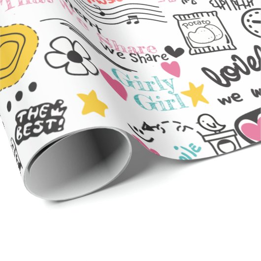 Girly Doodles Geschenkpapier (Rolleneckpunkt)