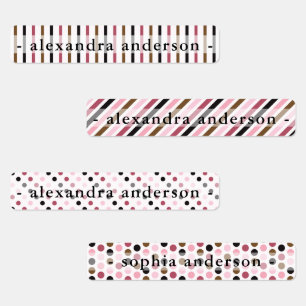 Girly Dots und Streifen Burgunder Kinder Name  Etiketten