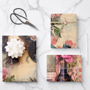 Girly Dreams Vintag Inspiriert Girls & Blume Geschenkpapier Set