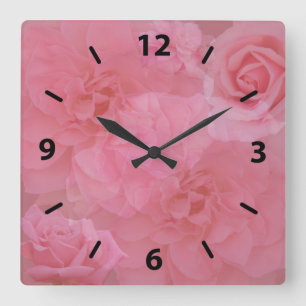 Girly Dreamy Floral Light Pink Rose Collage Quadratische Wanduhr