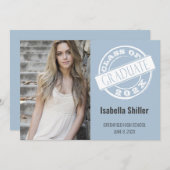 Girly Dusty Blue Foto Grad Graduation Party Einladung (Vorne/Hinten)