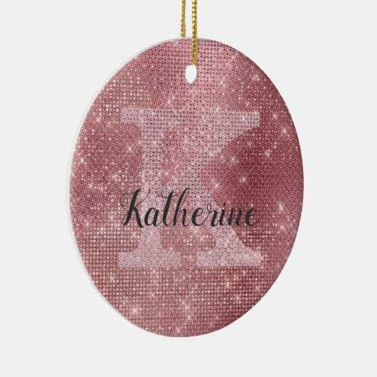 Girly Dusty Rose Gold Glam Sparkle Monogram Name Keramik Ornament (Rechts)