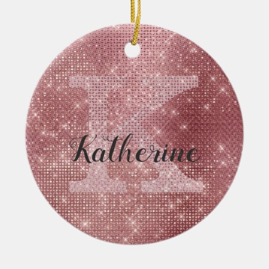 Girly Dusty Rose Gold Glam Sparkle Monogram Name Keramik Ornament (Vorne)