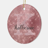 Girly Dusty Rose Gold Glam Sparkle Monogram Name Keramik Ornament (Links)