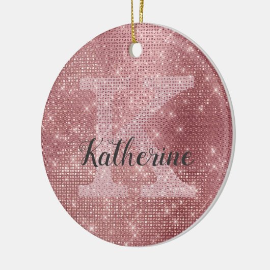 Girly Dusty Rose Gold Glam Sparkle Monogram Name Keramik Ornament (Links)