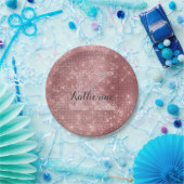 Girly Dusty Rose Gold Glam Sparkle Monogram Name Pappteller (Party)