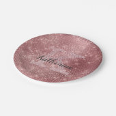 Girly Dusty Rose Gold Glam Sparkle Monogram Name Pappteller (Schrägansicht)