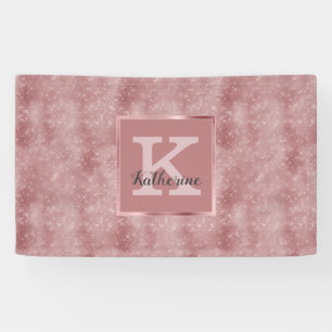Girly Dusty Rose Gold Glam Sparkone Monogramm Name Banner