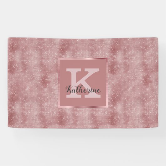 Girly Dusty Rose Gold Glam Sparkone Monogramm Name Banner (Horizontal)