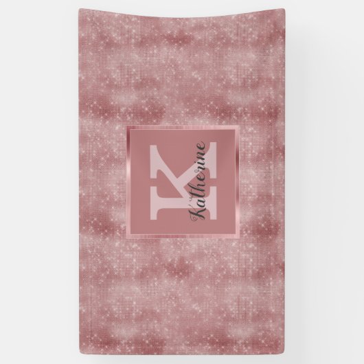 Girly Dusty Rose Gold Glam Sparkone Monogramm Name Banner (Vertikal)
