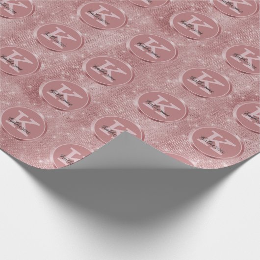 Girly Dusty Rose Gold Niedlich Sparkone Monogramm  Geschenkpapier (Ecke)
