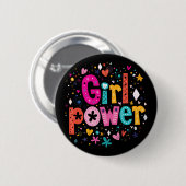 Girly Eclectic Flower Girl Power Black Button (Vorne & Hinten)
